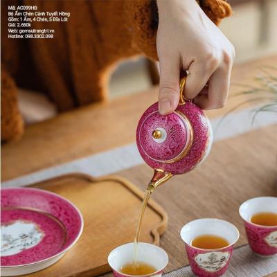 BỘ ẤM CHÉN CẢNH TUYẾT HỒNG